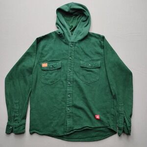 Sportiqe Mens Green Hooded Flannel Button Up Shirt Jacket Medium